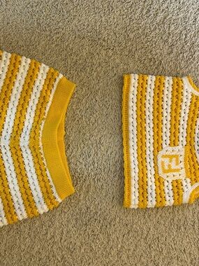 Fendi Yellow and White Striped Crochet Knit Set